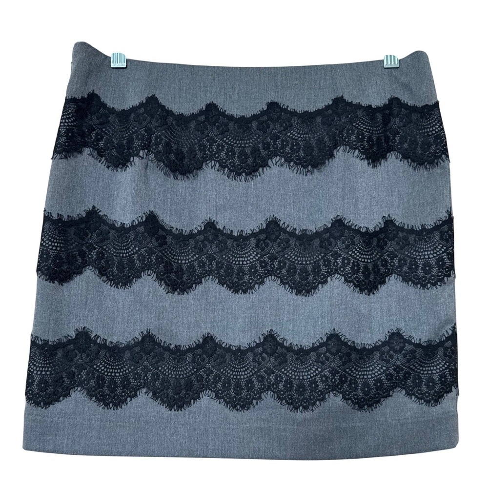Forever 21 Love 21 Grey Mini Skirt Black Lace Tiers Size Medium Business Casual
